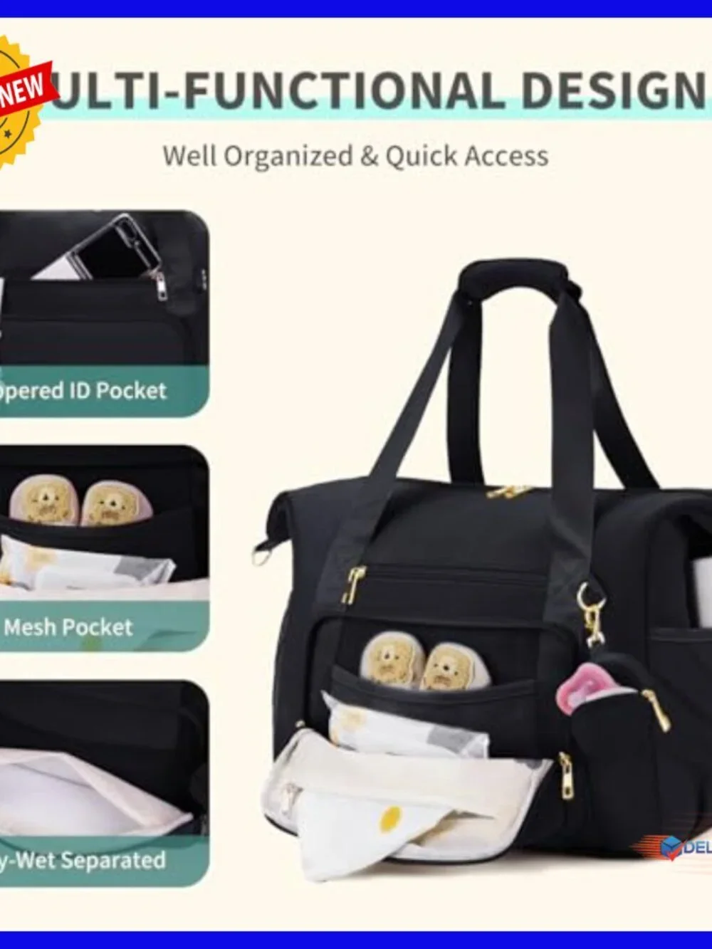 Large Neoprene Diaper Bag Tote with 16 Pockets Waterproof Travel Bag